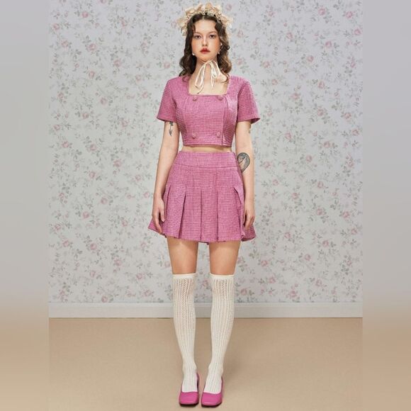 NWT PINK LILAC Tweed Mini Skirt SIZE SMALL NEW TEXTURED - Picture 1 of 7